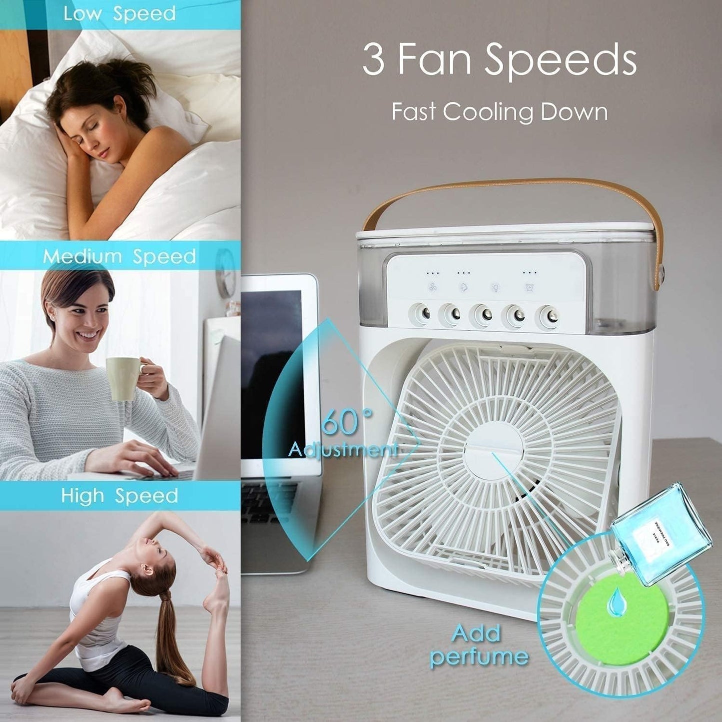 Portable Air Cooler Fan with Water Tank & USB Power