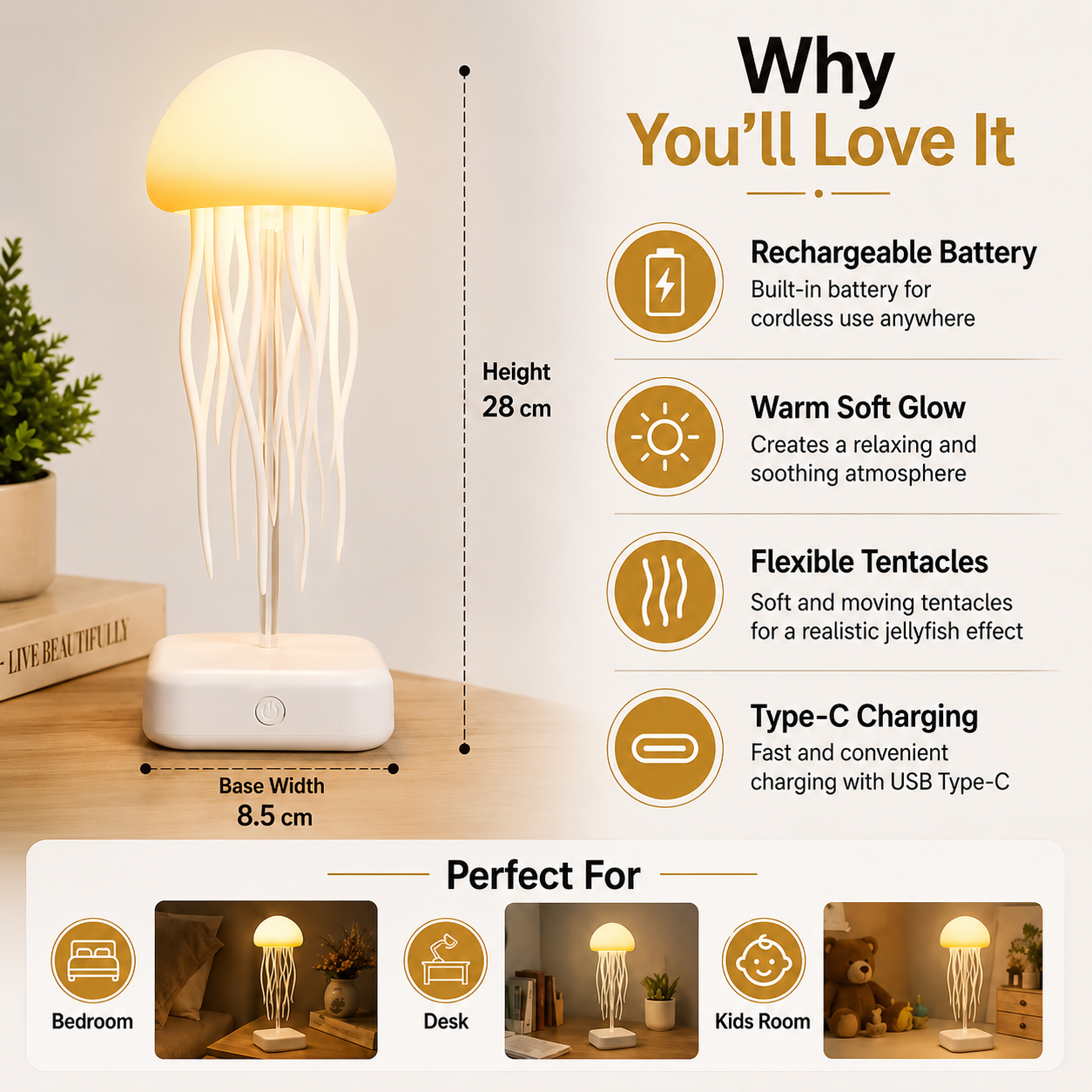 Gluome Rechargeable Jellyfish Night Light