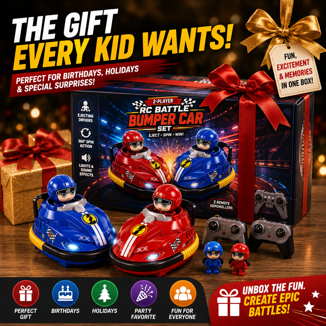 2-Player RC Battle Bumper Car Set – 360° Spinning Action with Ejecting Drivers